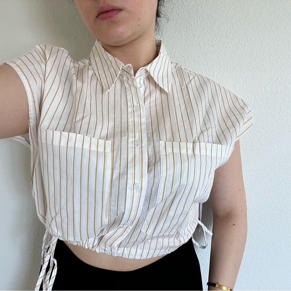 Macy's And Now This Women's Striped Button Front Cotton Top. - Picture 6 of 9